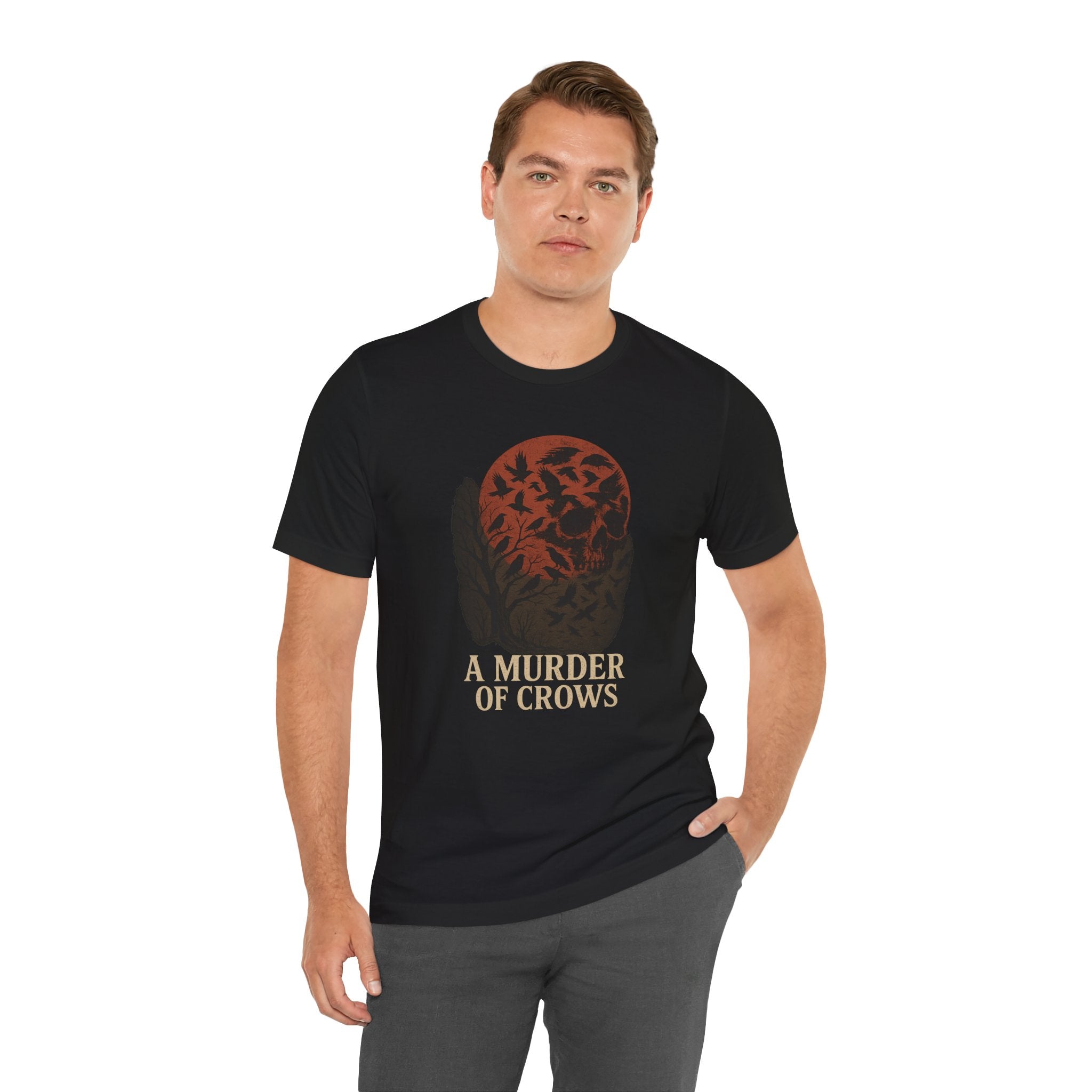 A Murder of Crows Tee, Unisex Jersey Tee, Gothic Shirt, Bird Lover Gift, Dark Aesthetic Clothing, Autumn Vibe Apparel