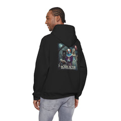 Scare Actor Unisex Pullover Hoodie — Front Logo & Back Horror Graphic