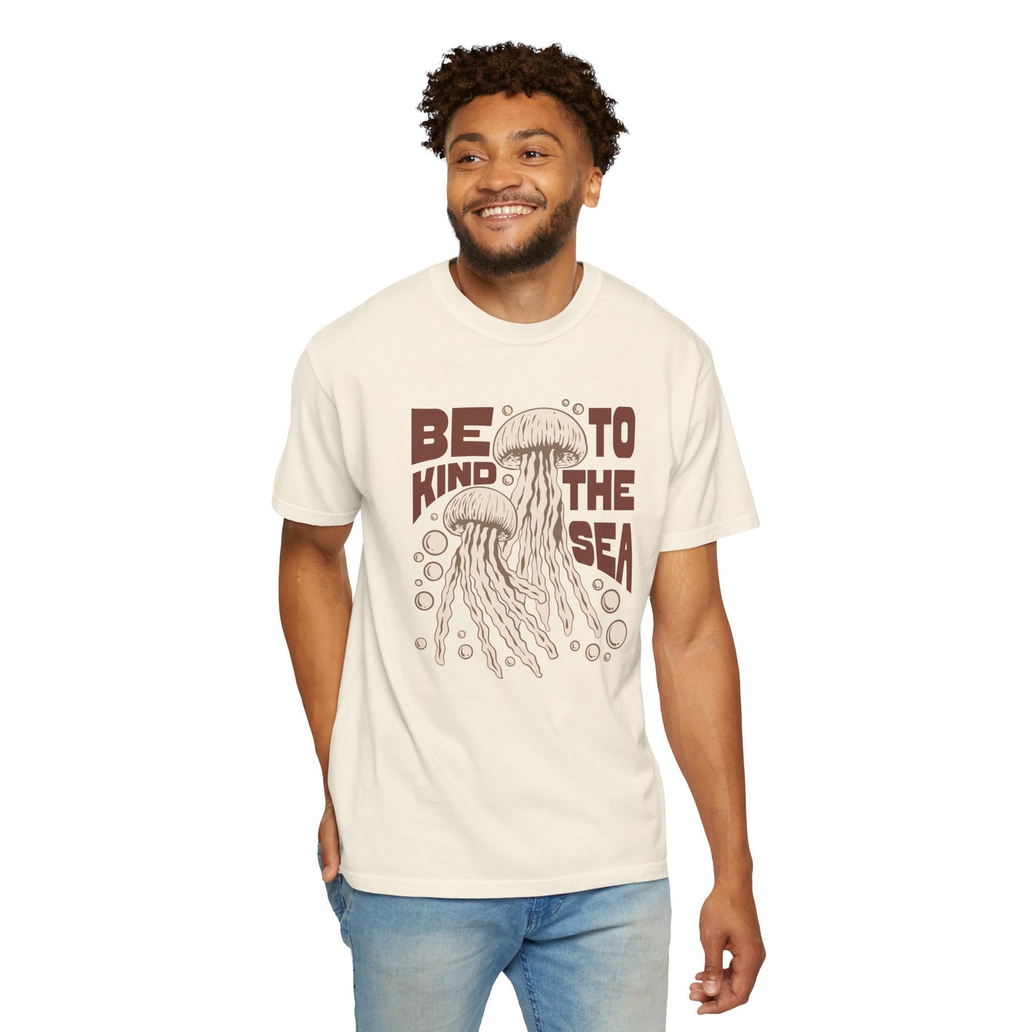 Jelly Fish, Be Kind To The Sea -  Graphic Unisex Garment-Dyed T-shirt