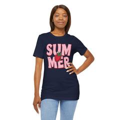 Summer Strawberry T-Shirt — Cute Pink Graphic Tee with Strawberry "SUMMER" Design