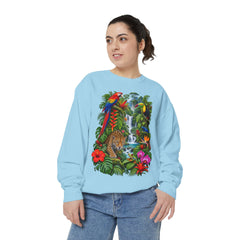 Tropical Jungle Waterfall With Leopard and Parrot Sweatshirt