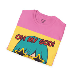 OH MY GOD Blonde Wearing Star Shaped Glasses Pop Art Girl Unisex Softstyle T Shirt