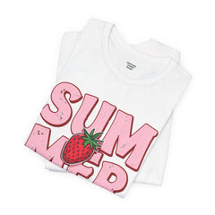 Summer Strawberry T-Shirt — Cute Pink Graphic Tee with Strawberry "SUMMER" Design