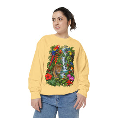 Tropical Jungle Waterfall With Leopard and Parrot Sweatshirt