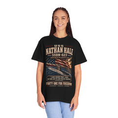 USS Nathan Hale SSBN-623 Submarine T-Shirt — "Forty One For Freedom" Patriotic Crew Tee