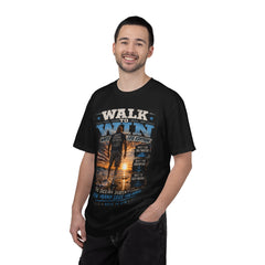Men's Leg Amputee Walk to Win Water Leg Beach T-Shirt — Motivational Ocean Sunset Graphic Tee