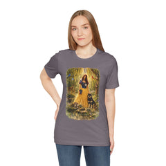 Fairy Tale Forest Tee — Woman with Dog Vintage Fantasy Graphic Shirt