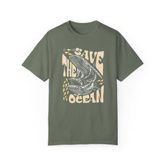 Whales, Save The Ocean -  Graphic Unisex Garment-Dyed T-shirt