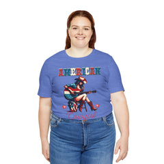 American Cowgirl, Playing Guitar Graphic, Unisex Jersey Short Sleeve Tee