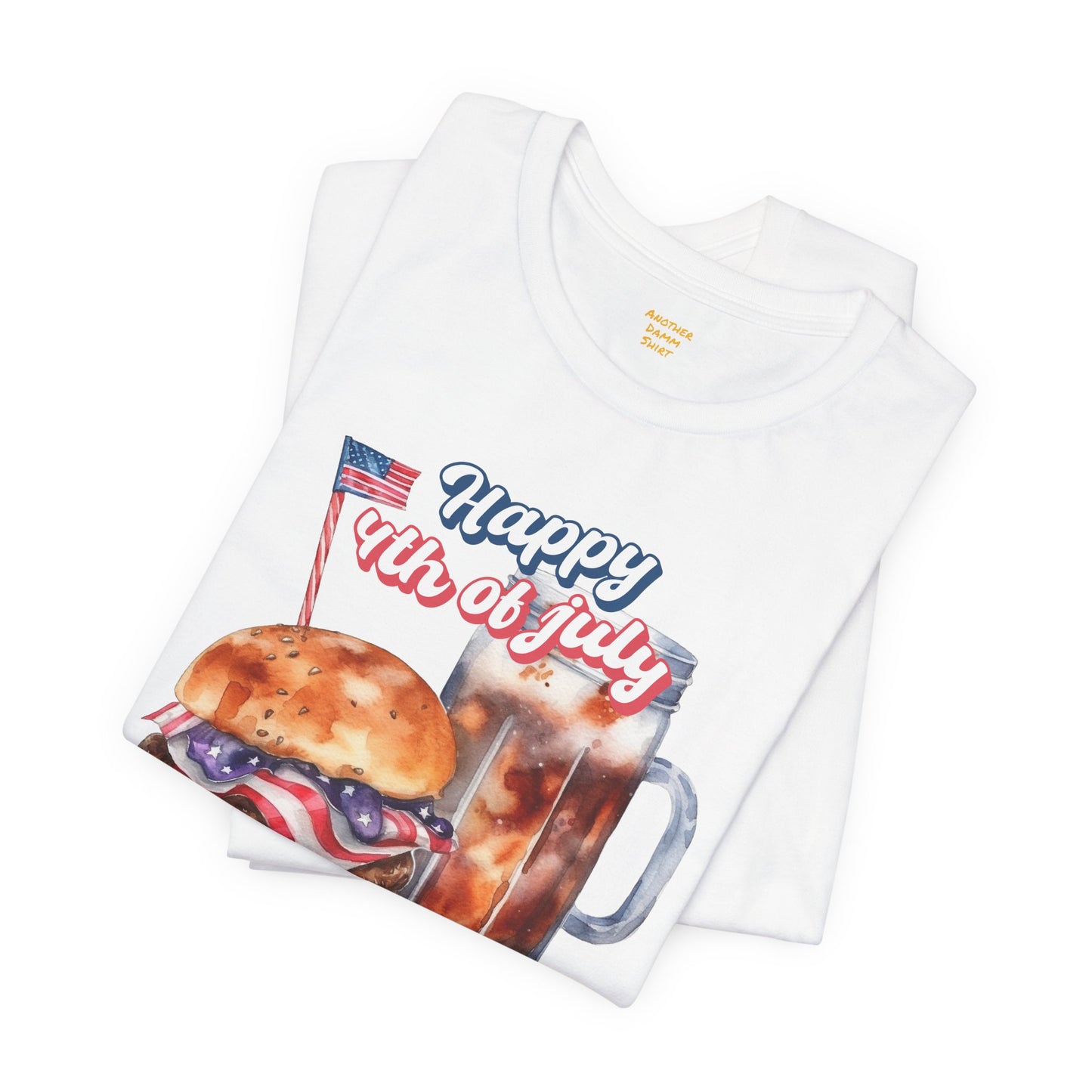 Happy 4th Of July Burger and Mug Graphic, Unisex Jersey Short Sleeve Tee