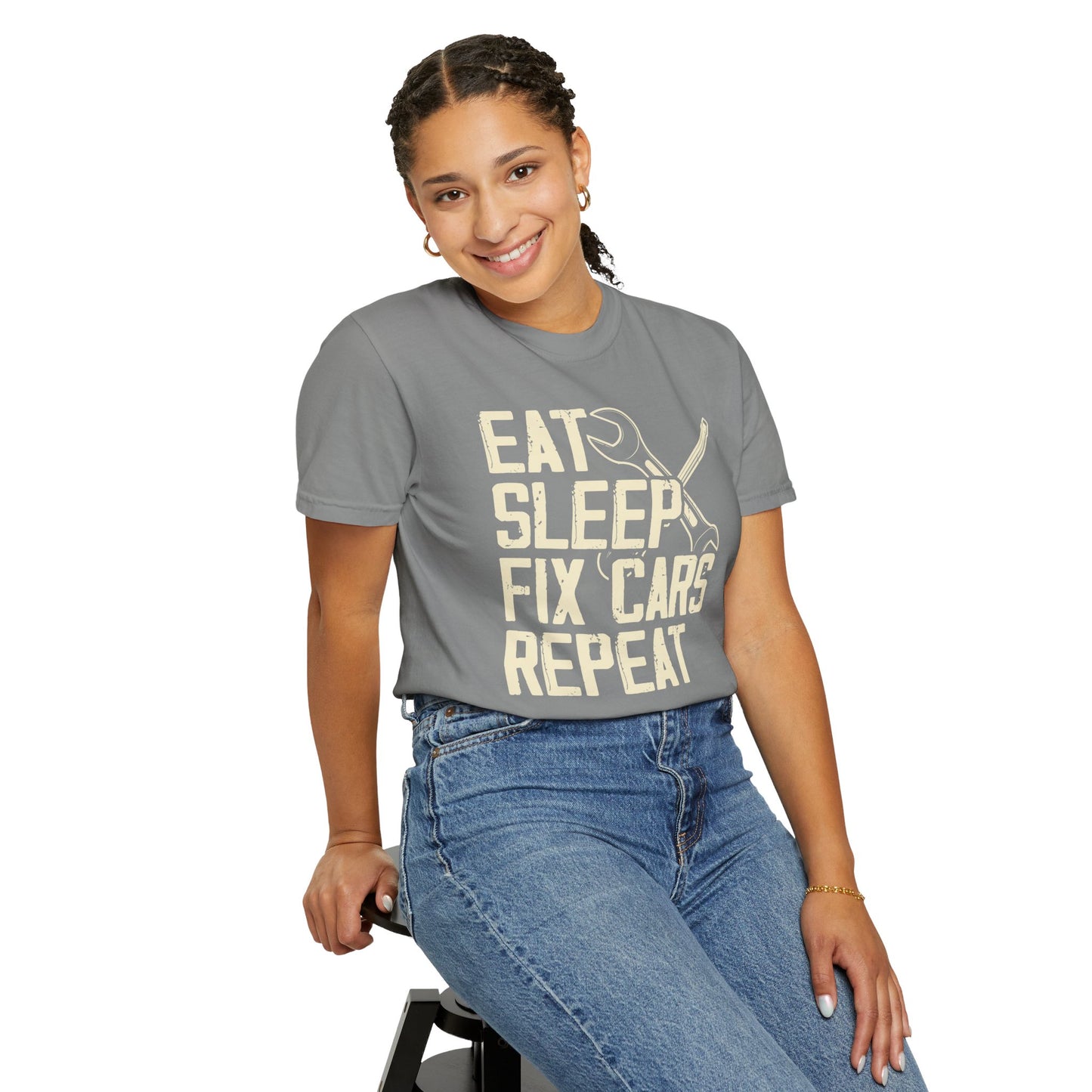 Eat Sleep Fix Cars Repeat, Comfort Colors Unisex Relaxed Fit T Shirt