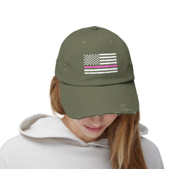 Support Cancer Survivors, Unisex Distressed Cap, US Flag Cancer Awareness, Gift For Him, Gift For Her, Pink Supporter, Cancer Survivors Flag