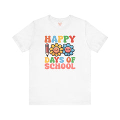 HAPPY 100 DAYS of SCHOOL - Unisex Short Sleeve Tee | Elementary School Holiday, Teacher Apparel, Kids Motivation, Days Checked Off, 100 Days