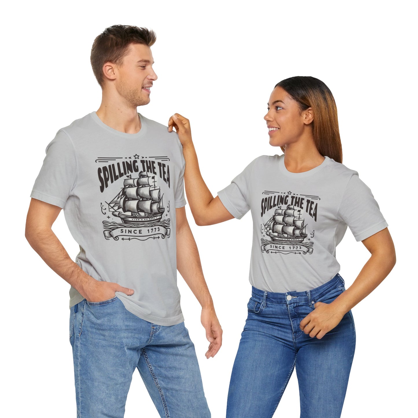 Spilling The Tea Since 1773, Sailing Ship Graphic, Unisex Jersey Short Sleeve Tee