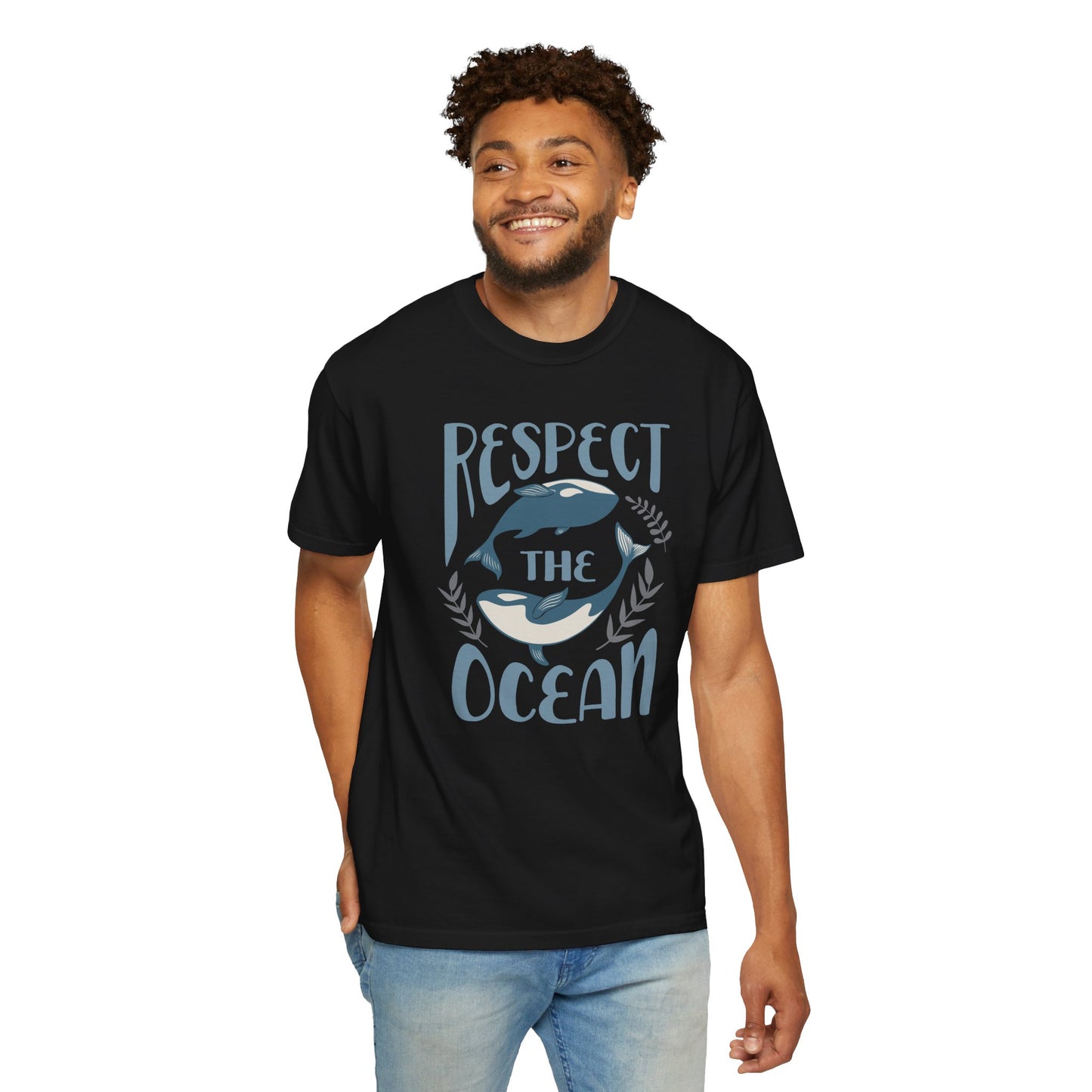 Whales, Respect The Ocean -  Graphic Unisex Garment-Dyed T-shirt