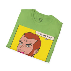 Call Me Baby Unisex Softstyle T-Shirt  Pop Art Bearded Guy with a pacifier and a bow tie