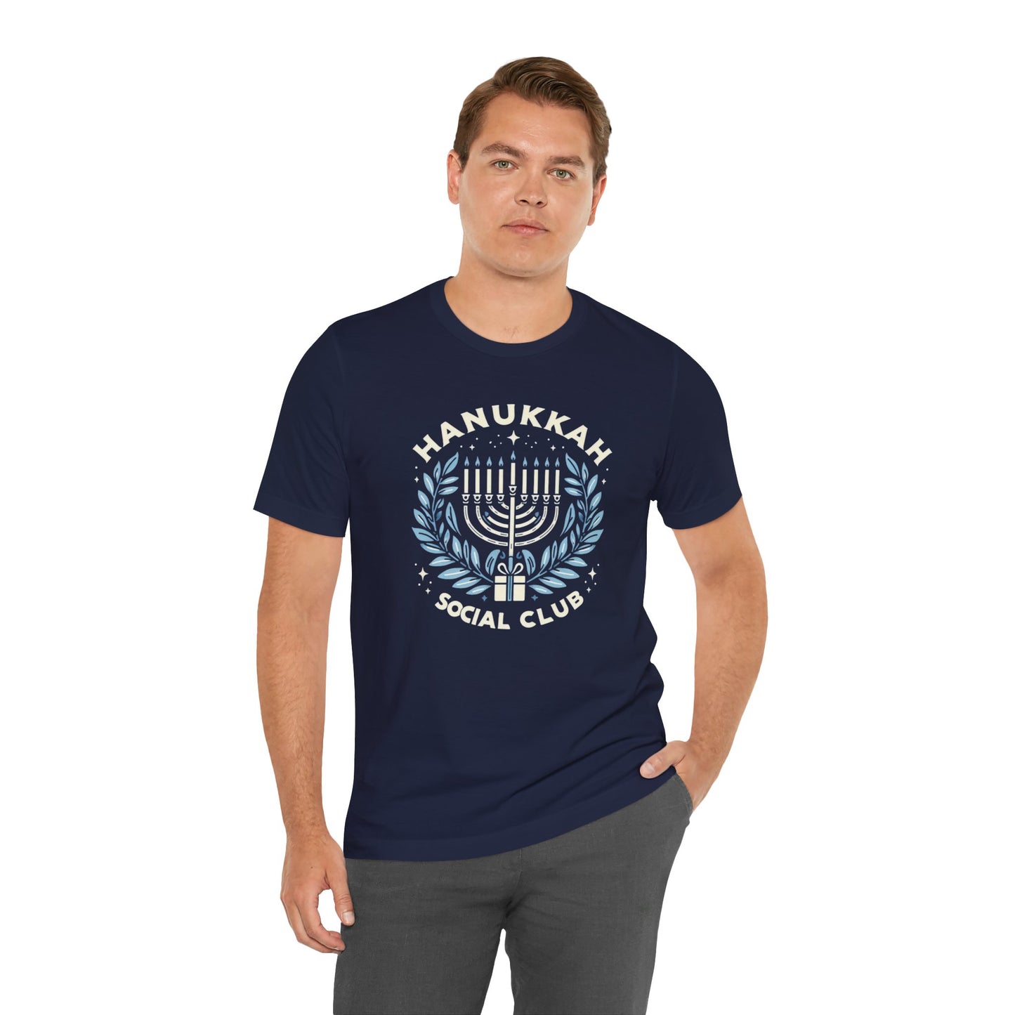 Hanukkah Social Club with Menorah - Unisex Jersey Short Sleeve Tee