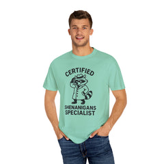 Certified Shenanigans Specialist T-shirt, Funny Tee, Unique Gift for Raccoon Lovers, Casual Wear, Birthday, Party Shirt