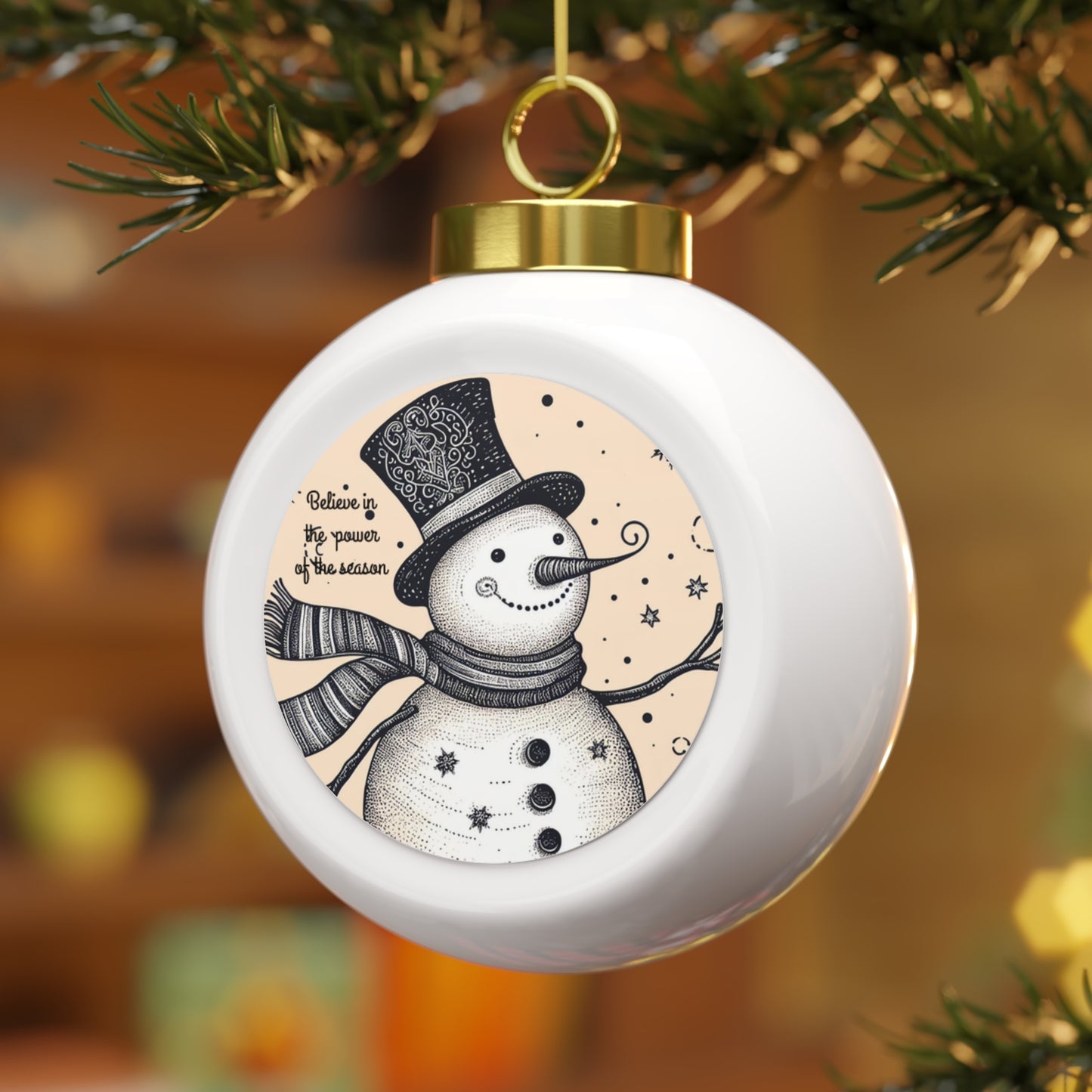 Believe in the power of the season adorable Snowman - Personalized Christmas Ball Ornament