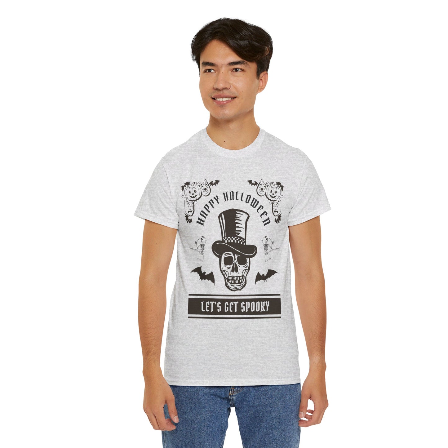 HAPPY HALLOWEEN Lets Get Spooky! Graphic Unisex Heavy Cotton Tee