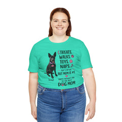 Personalized Your Dog and its name Mother's Day T-Shirt — 'Treats. Walks. Toys. Naps.