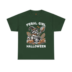 Feral Girl Halloween Raccoon! Graphic Unisex Heavy Cotton Tee