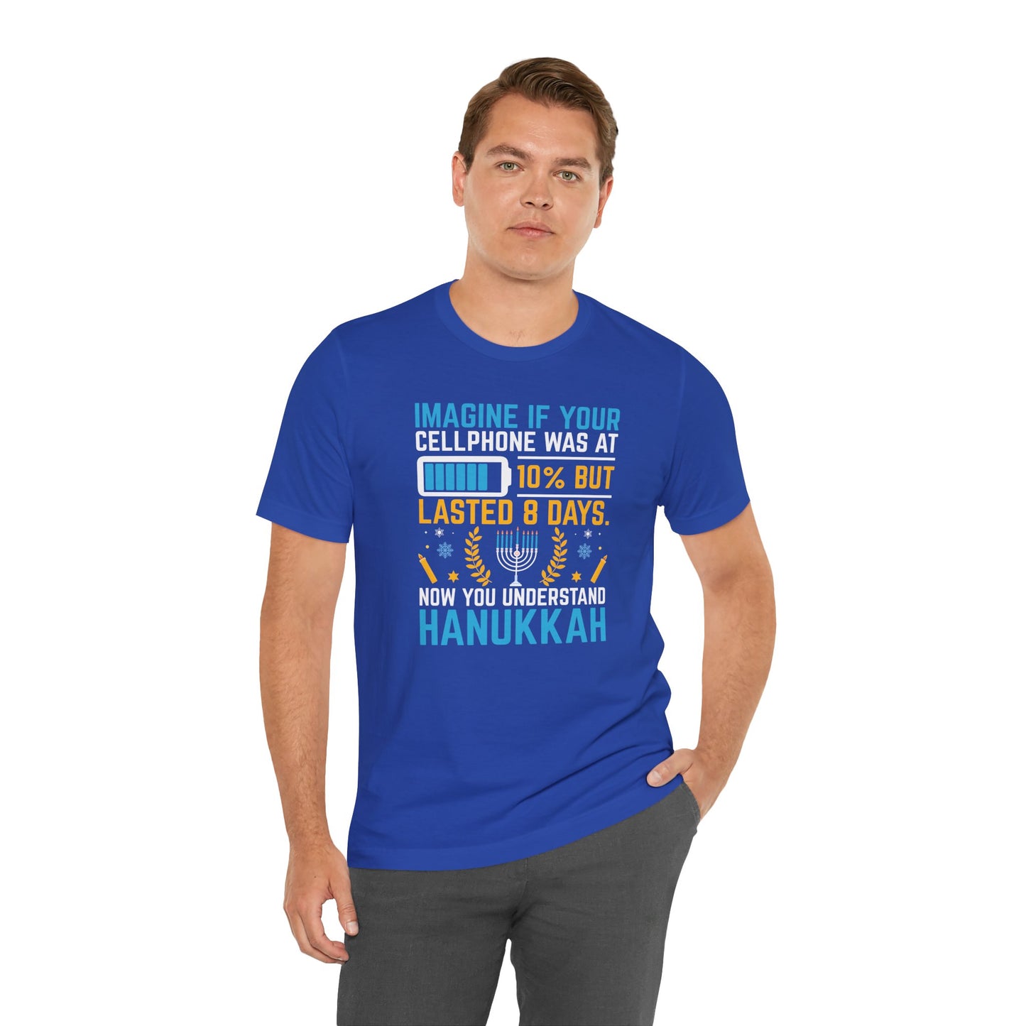 Funny Cell Phone Hanukkah Analogy - Unisex Jersey Short Sleeve Tee