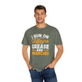 I Run On Caffeine, Grease and Wrenches, Fun Mechanic Quote, Comfort Colors Unisex Relaxed Fit T Shirt