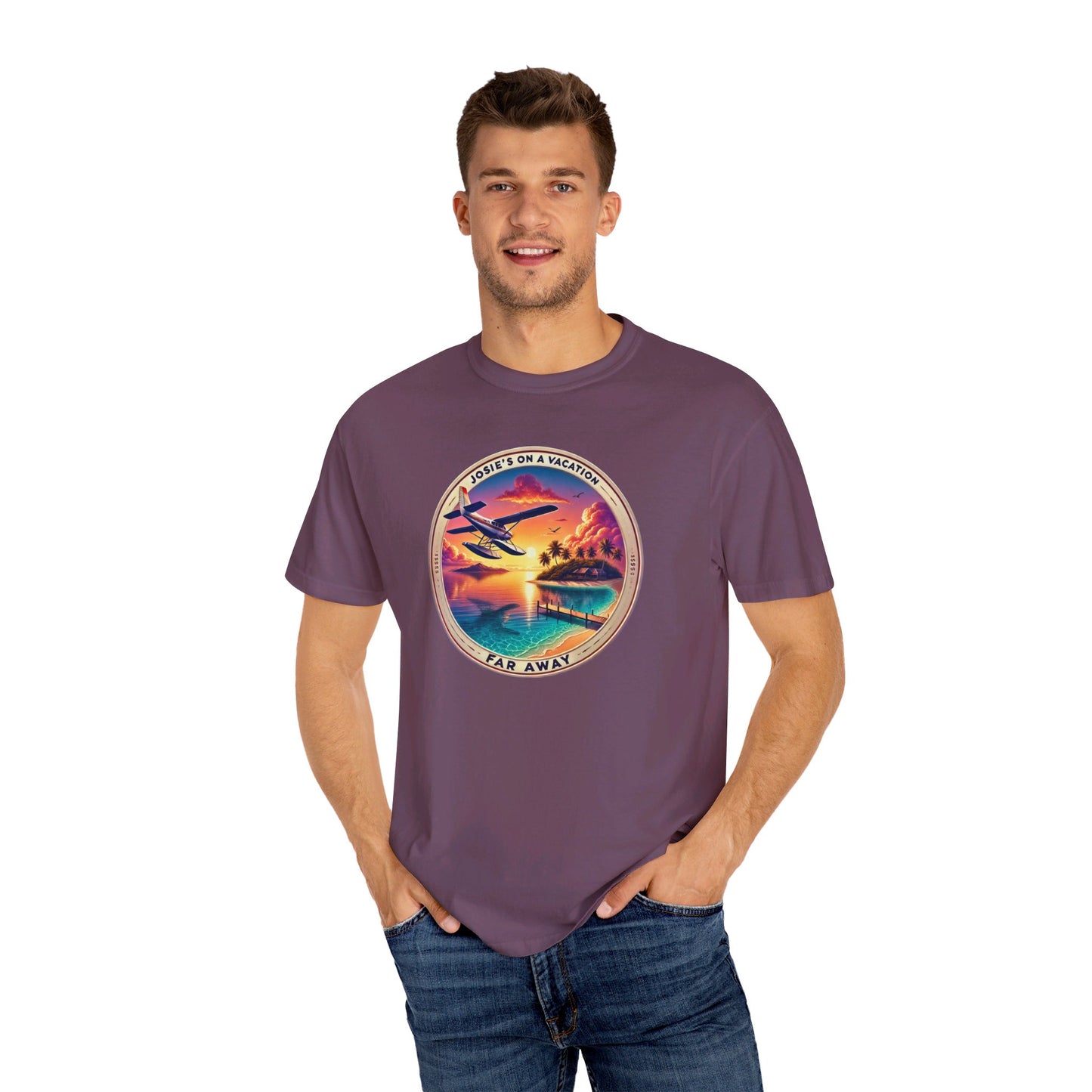 Josies On A Vacation Far Away Graphic Unisex Garment-Dyed T-shirt