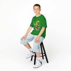 Kids Skateboarding T‑Rex Tee — Neon Dino Skateboard Shirt for Boys & Girls