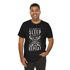 Hair Enthusiast Tee, Eat Sleep Hair Repeat Shirt, Funny Barber Gift, Unisex Jersey Tee, Casual Everyday Apparel, Salon Worker Top