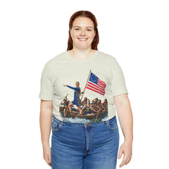 Historical Fever Patriot T‑Shirt — Revolutionary Flag Rowboat Design