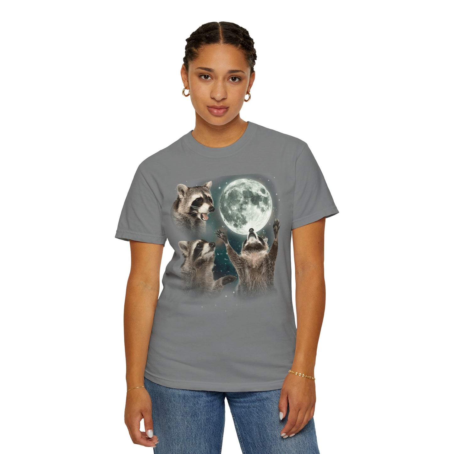 Three Raccoons and the Moon Vintage Style Graphic Tee