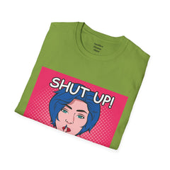 SHUT UP Pop Art Woman striking a Librarian pose Unisex Softstyle T Shirt
