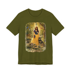 Fairy Tale Forest Tee — Woman with Dog Vintage Fantasy Graphic Shirt