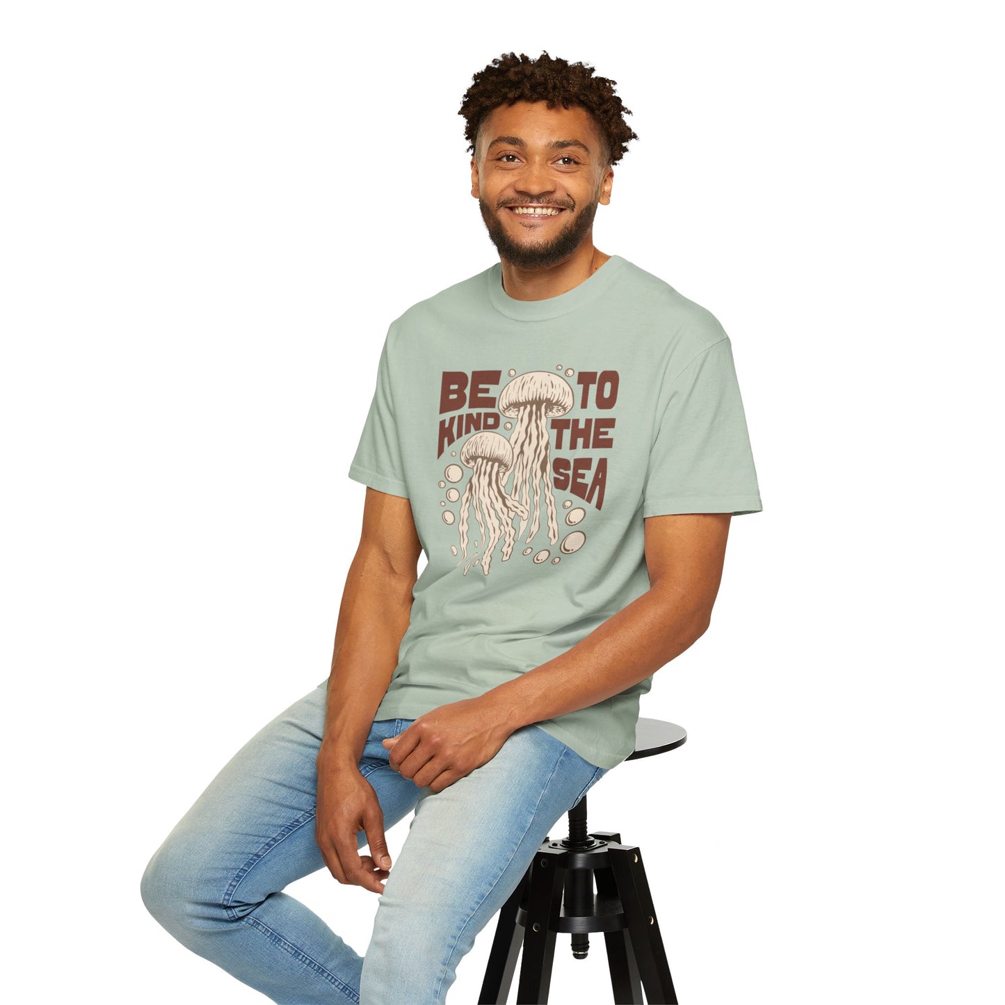 Jelly Fish, Be Kind To The Sea -  Graphic Unisex Garment-Dyed T-shirt