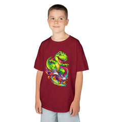 Kids Skateboarding T‑Rex Tee — Neon Dino Skateboard Shirt for Boys & Girls