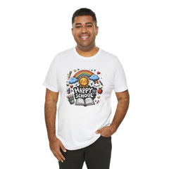 HAPPY 100 DAYS of SCHOOL - Unisex Short Sleeve Tee | Elementary School Holiday, Teacher Apparel, Kids Motivation, Days Checked Off, 100 Days