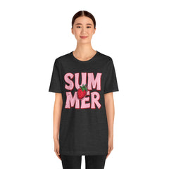 Summer Strawberry T-Shirt — Cute Pink Graphic Tee with Strawberry "SUMMER" Design