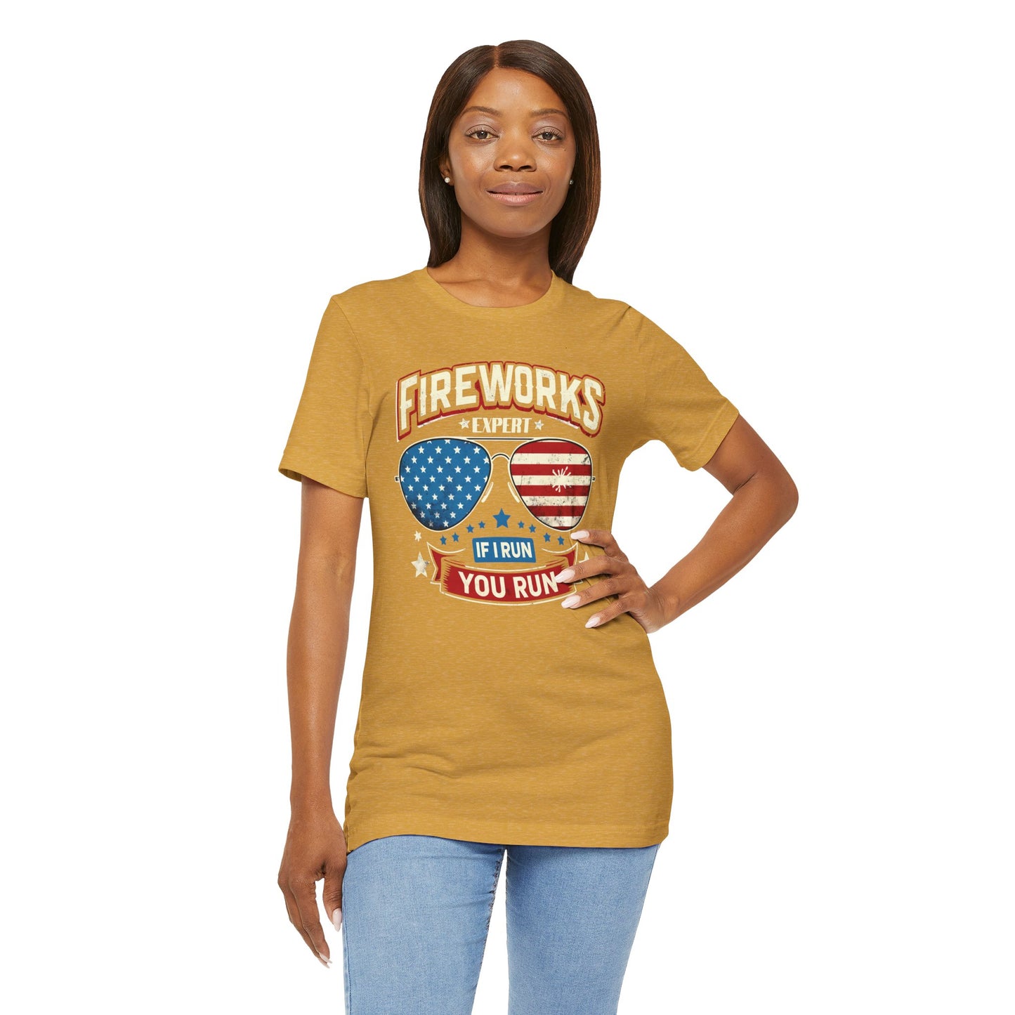 Fireworks Expert, If I Run You Run, Sunglasses  Graphic, Unisex Jersey Short Sleeve Tee