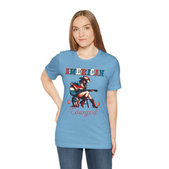 American Cowgirl, Playing Guitar Graphic, Unisex Jersey Short Sleeve Tee
