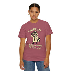 Certified Shenanigans Specialist T-Shirt | Funny Unisex Tee, Casual Wear, Gift for Raccoon Lovers, Cute Animal Shirt, Quirky Apparel