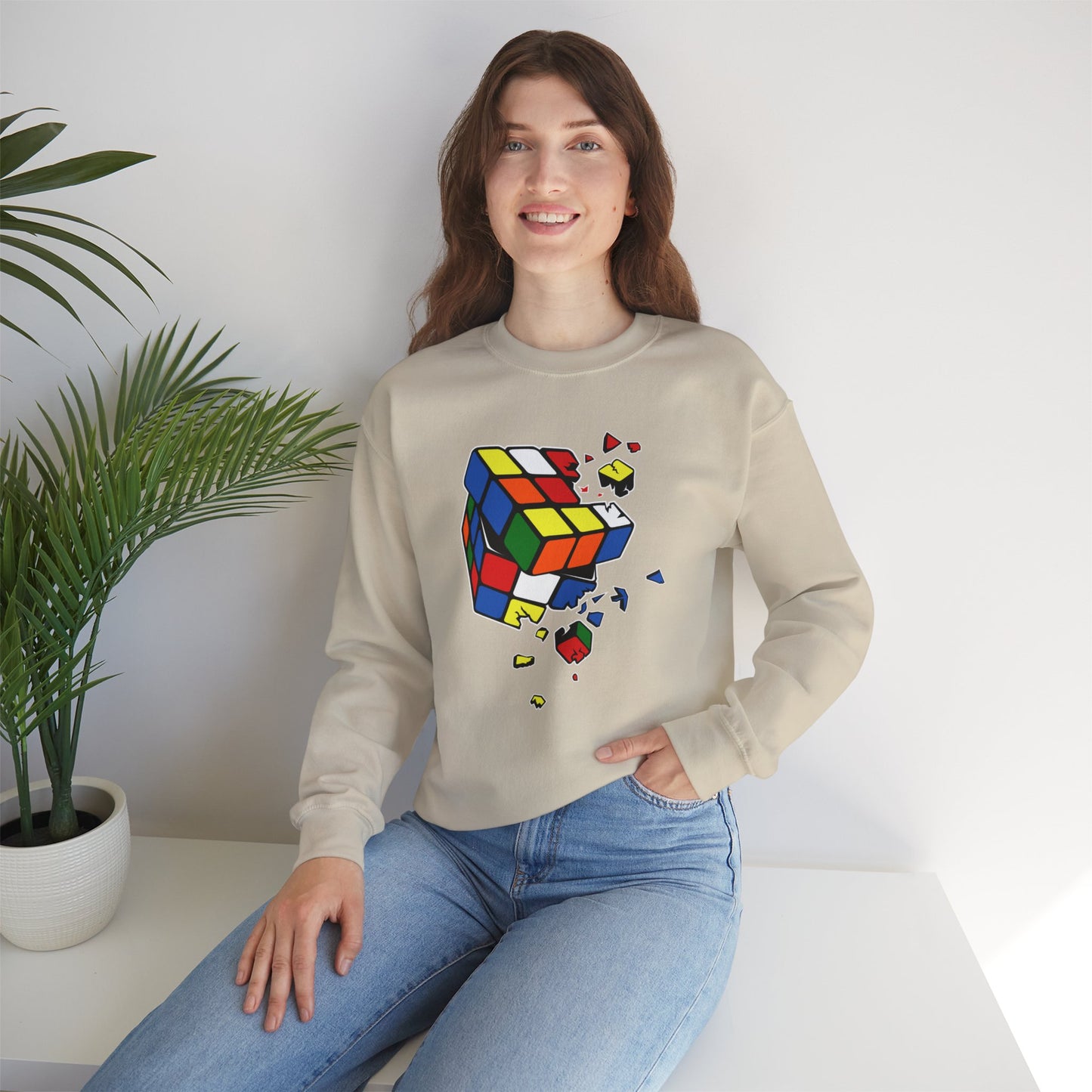 Cracked Rubik's Cube Unisex Heavy Blend™ Crewneck Sweatshirt