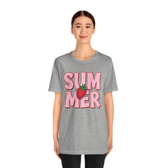 Summer Strawberry T-Shirt — Cute Pink Graphic Tee with Strawberry "SUMMER" Design