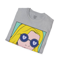 NO WORRIES Glass Wearing Pop Art Blonde Girl Unisex Softstyle T Shirt