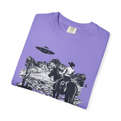 UFO Meets Cowboy Vintage Graphic T-Shirt — Retro Western Alien Tee