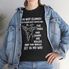 Clumsy Funny Goat Graphic Tee | Unisex Heavy Cotton Tee | Great Gift for Animal Lovers, Birthdays, Casual Wear, Humorous Gifts, Everyday Style