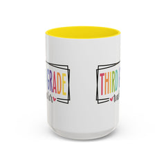 THIRD GRADE TEACHER, Accent Coffee Mug, hearts graphics,present for teacher, educator gift, gift for him, gift for her, teacher appreciation