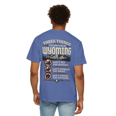 Wyoming Funny Roadtrip T-Shirt — "Three Things You Don’t Do in Wyoming" Adventure Tee