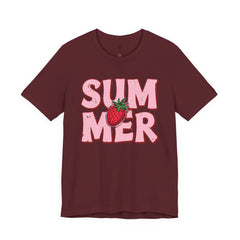 Summer Strawberry T-Shirt — Cute Pink Graphic Tee with Strawberry "SUMMER" Design